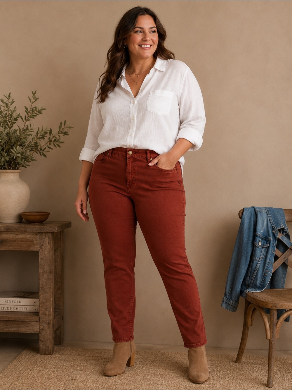 Seven7 Terracotta Stretch Jeans. Woman’s size 16, Rust Denim